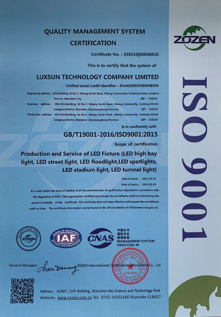 Çin Luxsun lighting Co.,Ltd Sertifikalar
