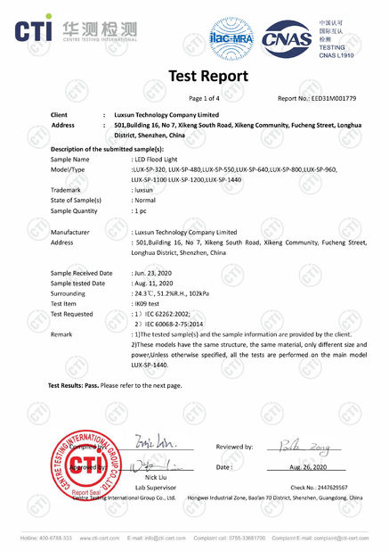 Çin Luxsun lighting Co.,Ltd Sertifikalar