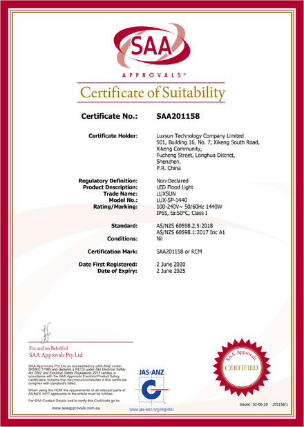 Çin Luxsun lighting Co.,Ltd Sertifikalar
