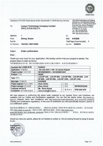 Çin Luxsun lighting Co.,Ltd Sertifikalar